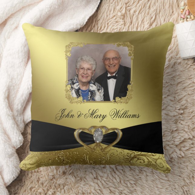 Golden Wedding Anniversary Photo Throw Pillow (Blanket)