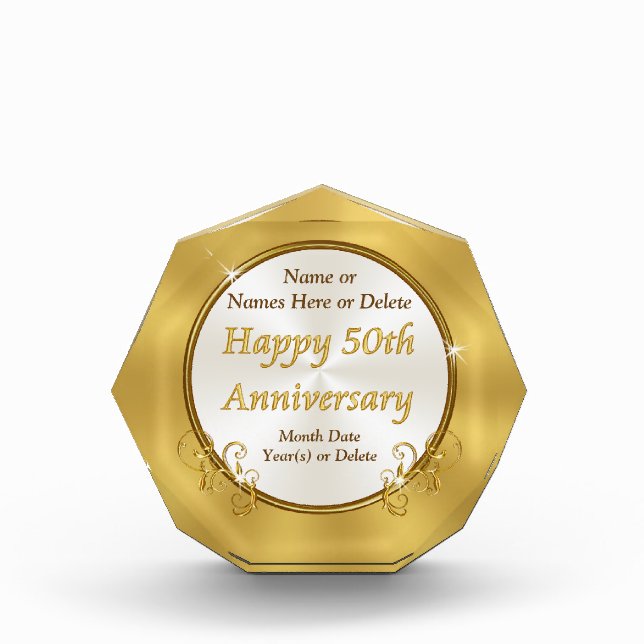 Golden Wedding Anniversary Present, Personalized Acrylic Award (Front)