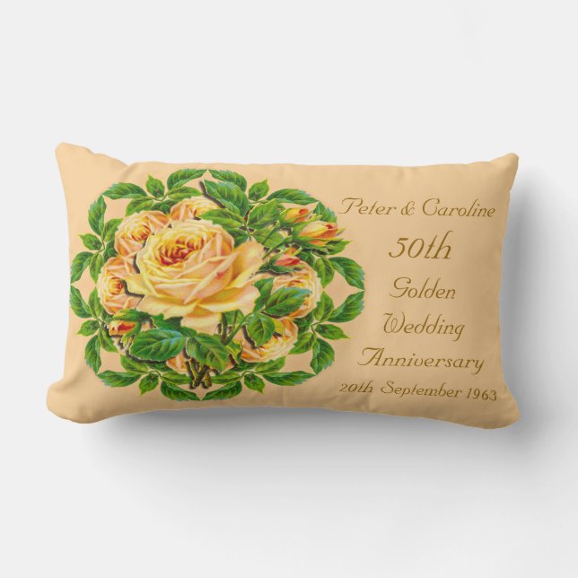Golden Wedding Anniversary Rose Throw Pillow (Front)
