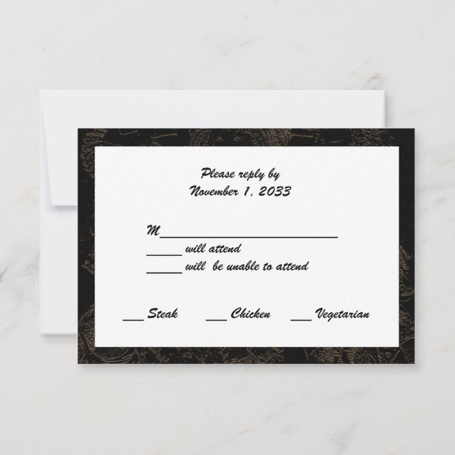 Golden Wedding Anniversary RSVP Cards Black w Gold (Back)