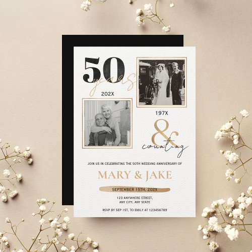 Golden Wedding Anniversary Then  Now 50 years Invitation