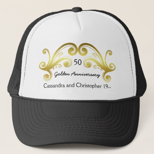 Golden wedding anniversary trucker hat