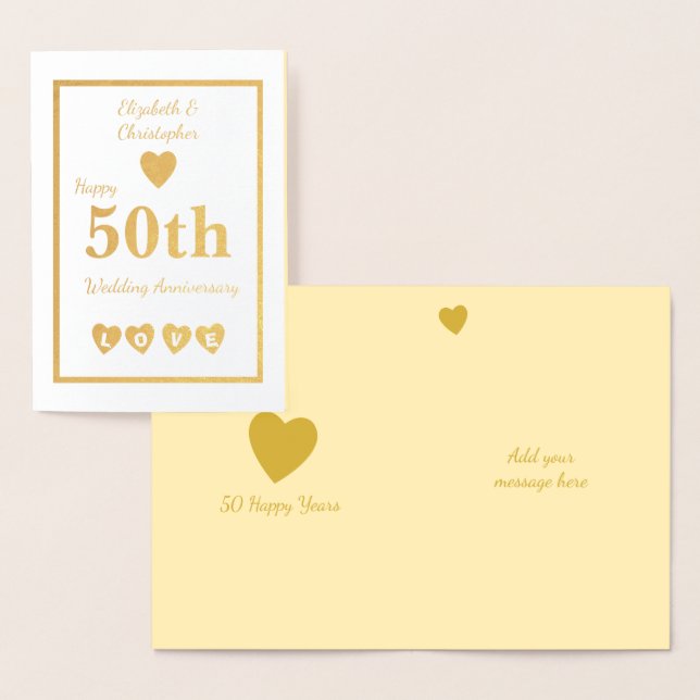 Golden Wedding Anniversary with hearts Foil Card (Display)