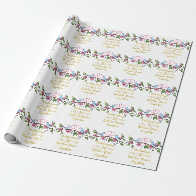 Golden Wedding Anniversary Wrapping Paper (Unrolled)
