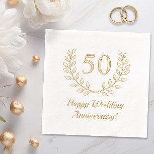 Golden Wedding Anniversary Wreath Custom Number Foil Napkins