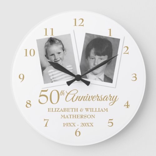 Golden Wedding Anniversary Your Childhood Photos Large Clock