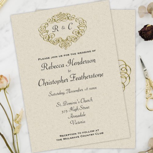 Golden Wedding Crest Monogrammed Elegance Wedding Invitation