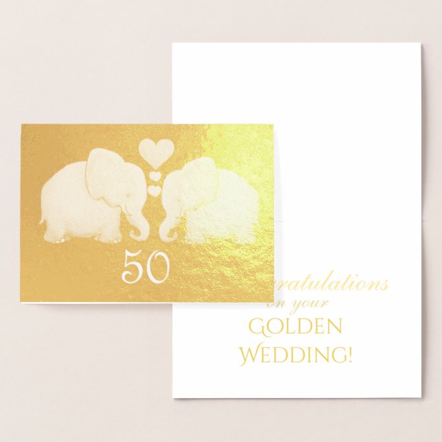 Golden Wedding Elegant Gold Foil Elephant Couple Foil Card (Display)