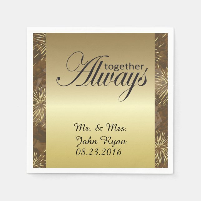 Golden Wedding Fireworks Paper Napkins (Front)