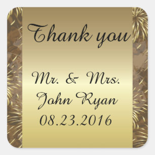 Golden Wedding Fireworks Square Sticker