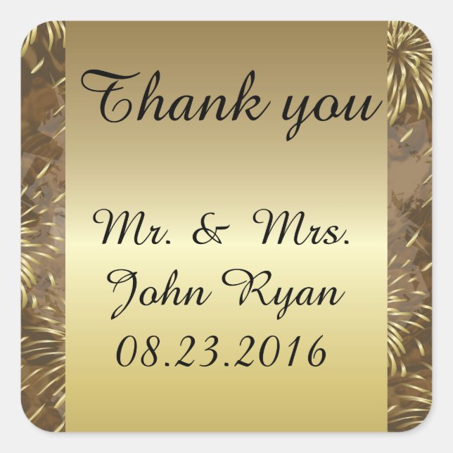 Golden Wedding Fireworks Square Sticker (Front)