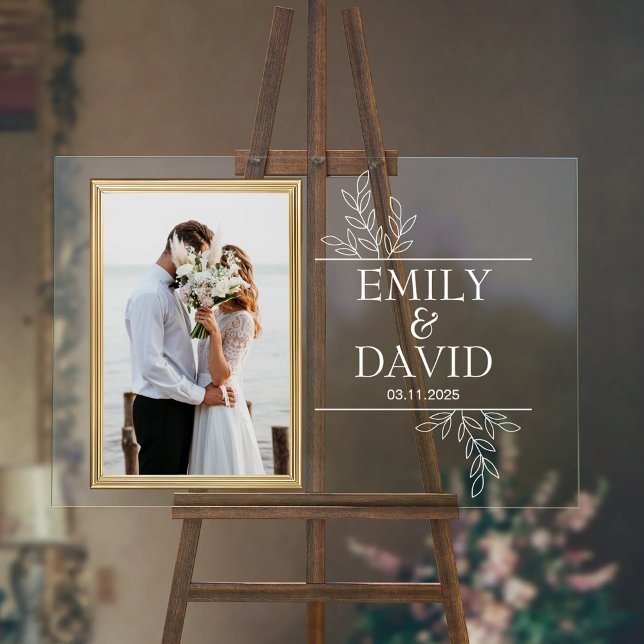 Golden Wedding Frame Elegant Floral Typography Acrylic Sign (Creator Uploaded)