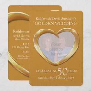 Golden wedding heart photo 50 years party invite