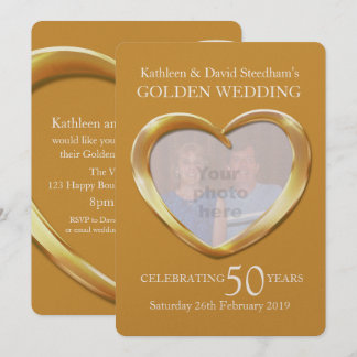 Golden wedding heart photo 50 years party invite