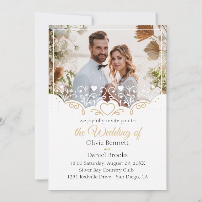 Golden wedding invitation card with photo (Front)