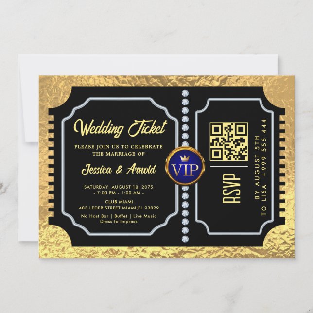 Golden wedding Party qr code Ticket Invitation (Front)