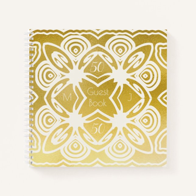 Golden Wedding Personalized Art Deco  Guestbook Notebook (Front)