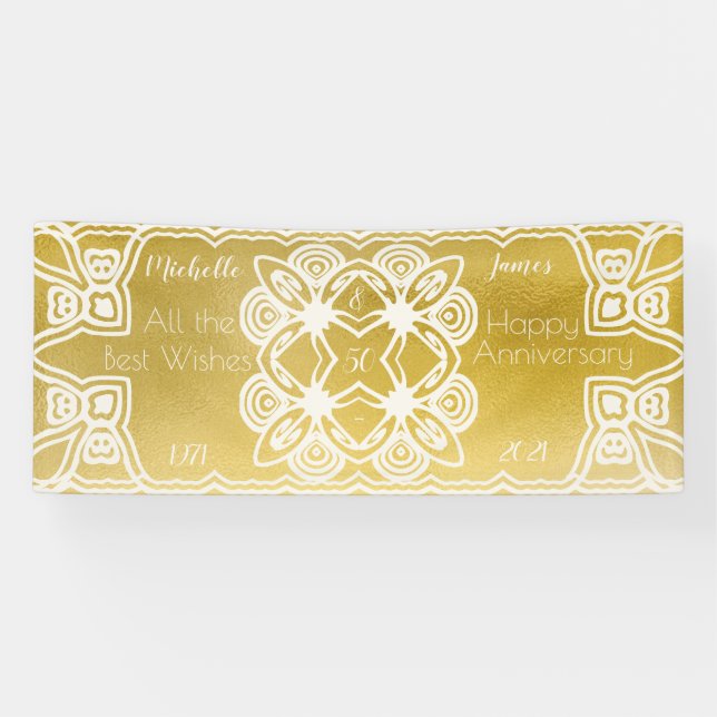 Golden Wedding Personalized Art Deco Ornamental Banner (Horizontal)