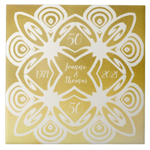 Golden Wedding Personalized Art Deco Ornamental Ceramic Tile