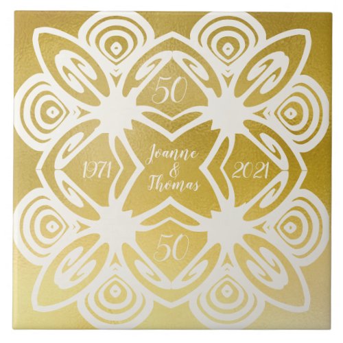 Golden Wedding Personalized Art Deco Ornamental Ceramic Tile