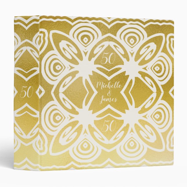 Golden Wedding Personalized Art Deco Photo Album 3 Ring Binder (Front/Spine)