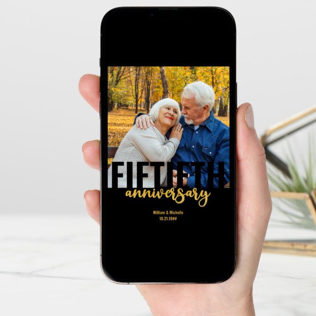 Golden Wedding Photo Modern 50th Anniversary Card (Front Digital)