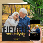 Golden Wedding Photo Modern 50th Anniversary Card<br><div class="desc">Create your own frameworthy 50th Wedding Anniversary Card. The photo template is set up for you to add your favorite picture, which is displayed in square format. The design features modern oversized typography and brush script in black and gold. A lovely opportunity to showcase an old photo or a recent...</div>