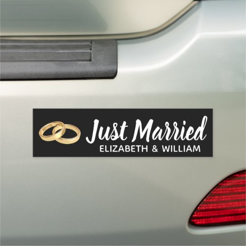 Golden Wedding Rings on Just Married Car Magnet