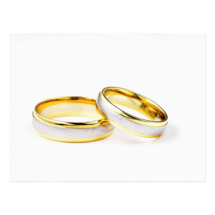 Golden Wedding Rings On White Background Post Cards