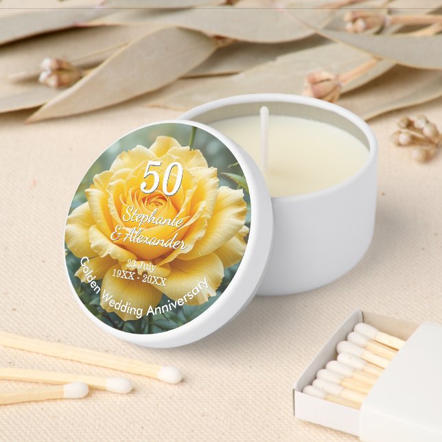 Golden Wedding Yellow Rose 50th Anniversary Mini Candle Favors (Insitu)
