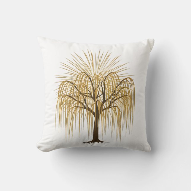 Golden Weeping Willow Tree Illustration Throw Pillow (Front)