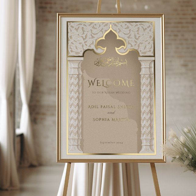 Golden Welcome Sign for Islamic Nikah Wedding (Creator Uploaded)