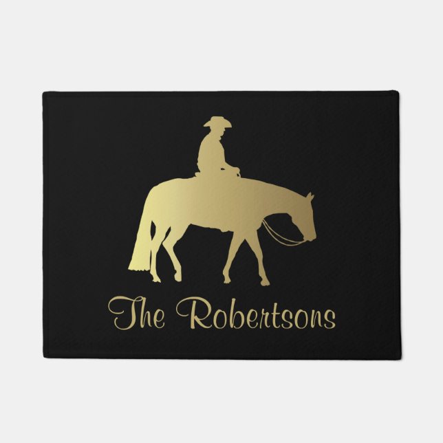Golden Western Pleasure Horse on Black Doormat (Front)