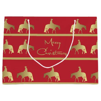 Golden Western Pleasure Horse Red Christmas Large Gift Bag by PandaCatGallery at Zazzle
