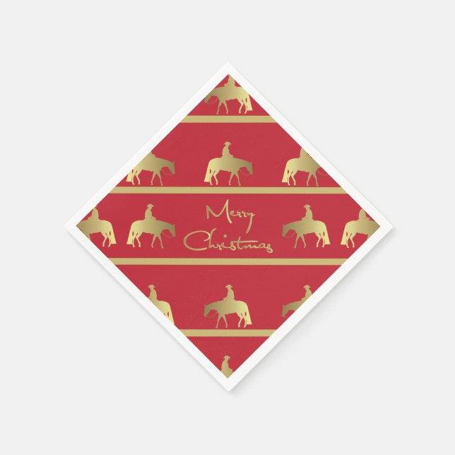 Golden Western Pleasure Horse Red Christmas Paper Napkins (Corner)