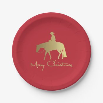 Golden Western Pleasure Horse Red Christmas Paper Plates by PandaCatGallery at Zazzle