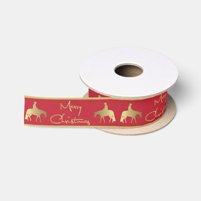 Golden Western Pleasure Horse Red Christmas Satin Ribbon (Spool)