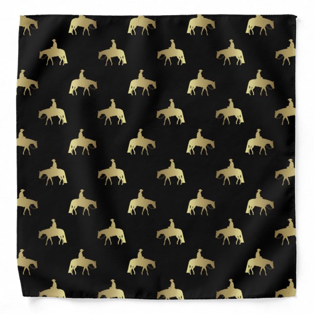 Golden Western Pleasure Horses on Black Bandana (Front)