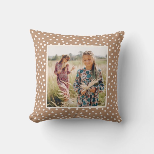 Golden Wheat and White Dots Photo Throw Pillow (Front)