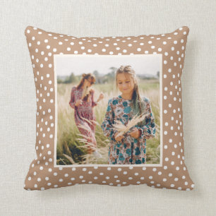 Golden Wheat and White Dots Photo Throw Pillow