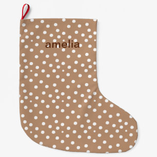 Golden Wheat and White Dots with Name Large Christmas Stocking