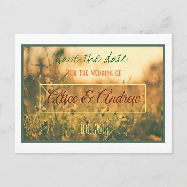 Golden Wheat Field Farm Save the Date Postcard (Front)