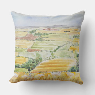 Golden wheat field in oxfordshire watercolour throw pillow