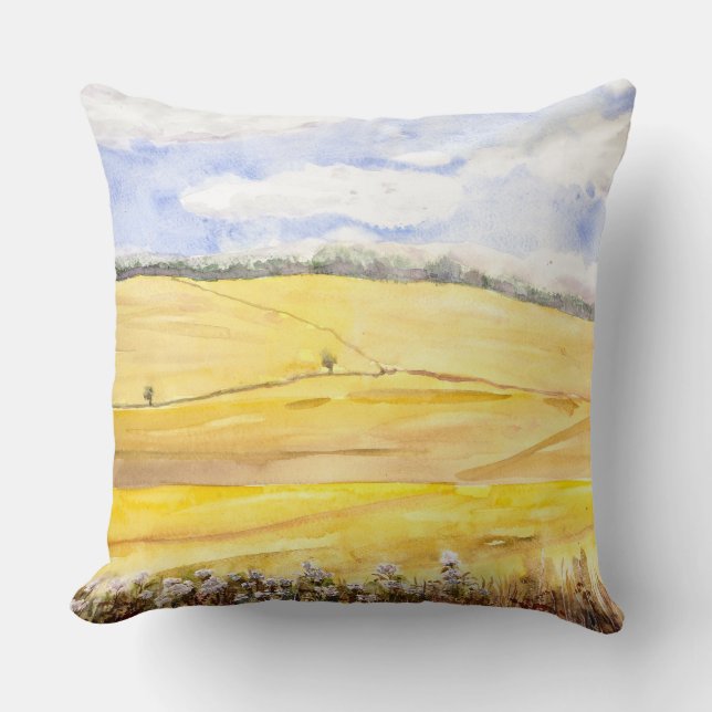 Golden wheat field in oxfordshire watercolour  throw pillow (Front)