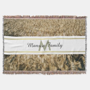 Golden Wheat Field Striped Rectangle Monogram Throw Blanket by Sweet_Breeze at Zazzle