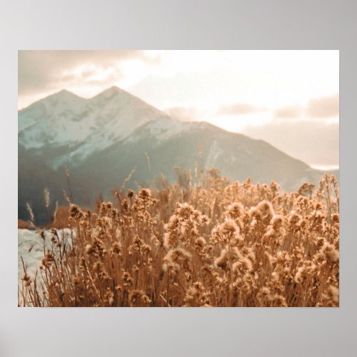 Golden Wheat Mountain  Blurry Scenic Peak Poster