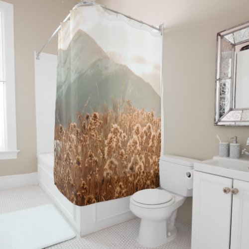 Golden Wheat Mountain  Blurry Scenic Peak Shower Curtain