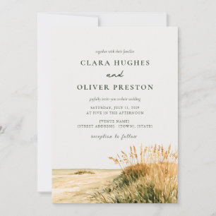 Golden Wheat Sage Script Sea Oats Coast Wedding  Invitation
