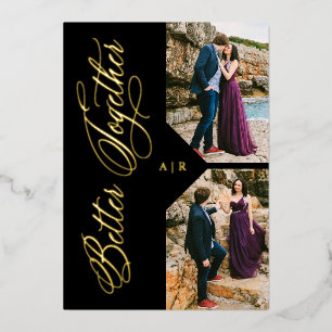 Golden Whimsical Luxury Modern 2 Photos Collage Foil Invitation