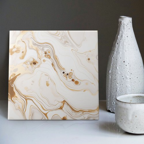 Golden Whirl Faux Marble Dynamic Fluid Pattern Ceramic Tile